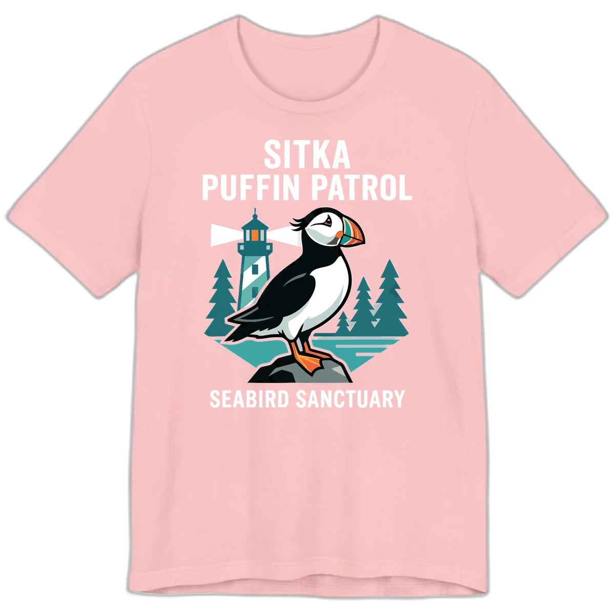 Sitka Puffin Patrol Seabird Sanctuary Premium T-Shirt in Pink