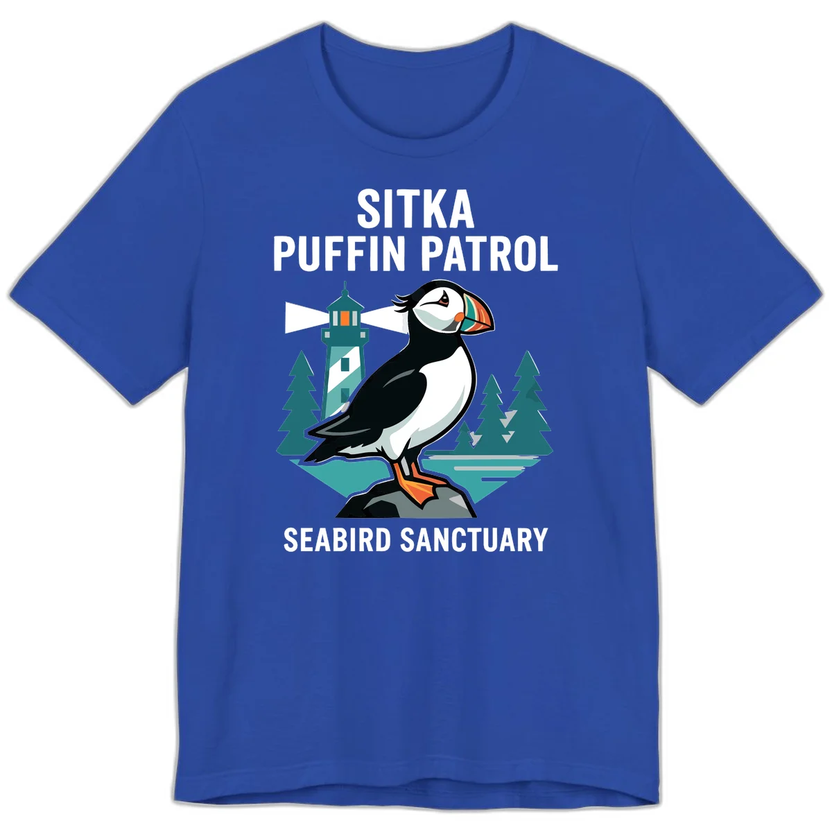 Sitka Puffin Patrol Seabird Sanctuary Premium T-Shirt in True Royal