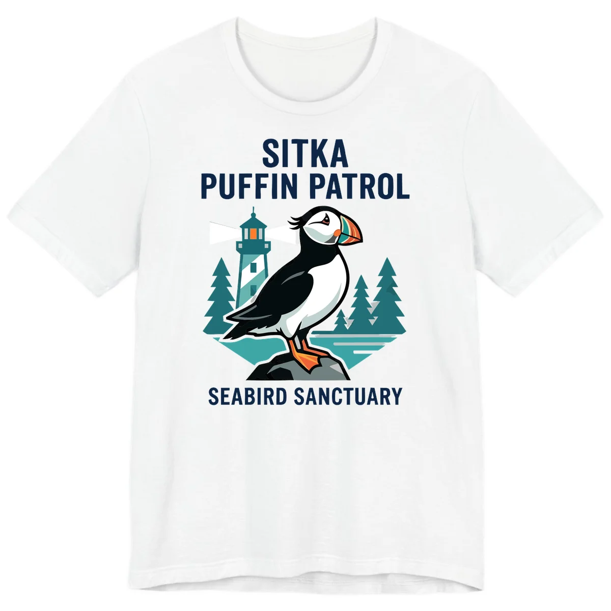 Sitka Puffin Patrol Seabird Sanctuary Premium T-Shirt in White