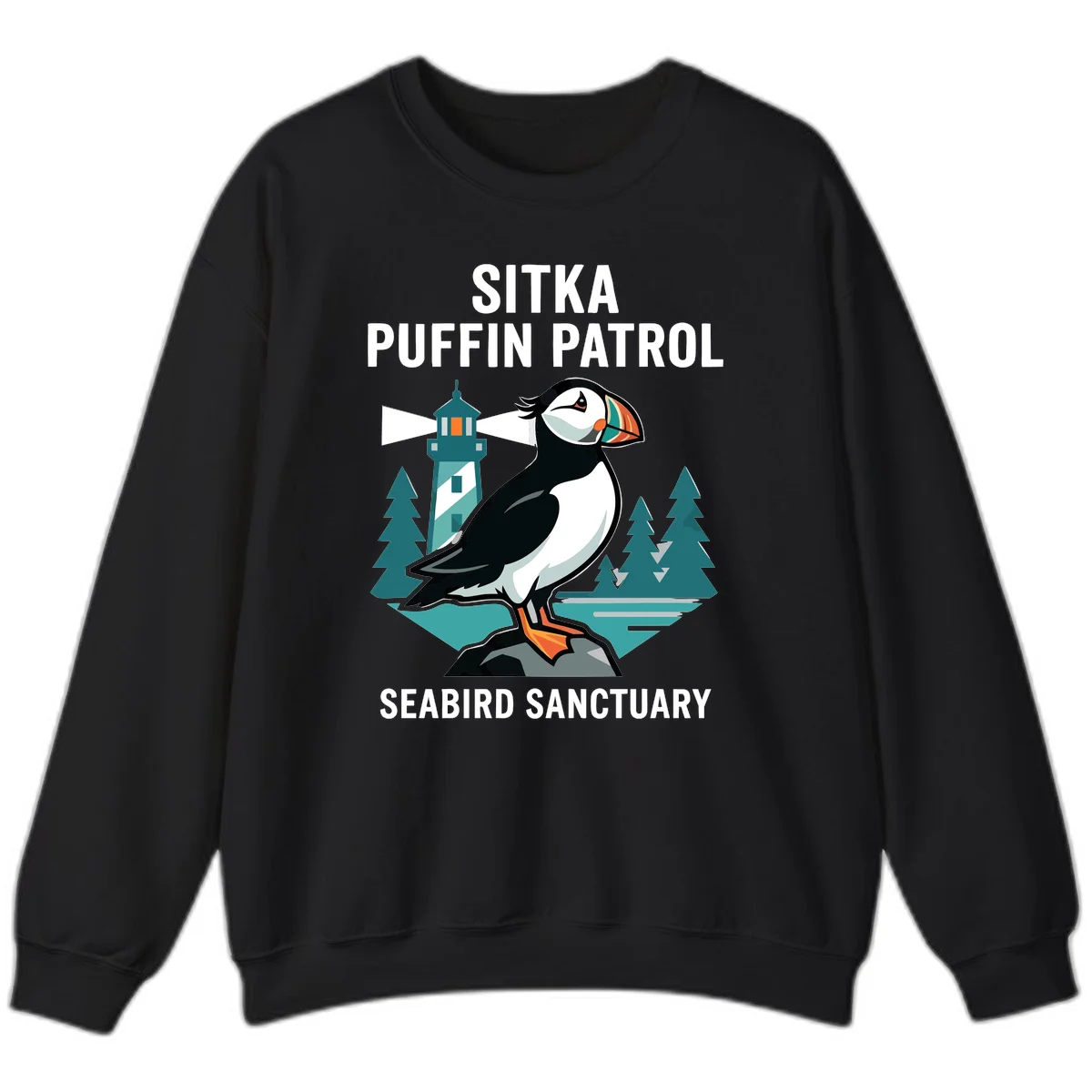 Sitka Puffin Patrol Seabird Sanctuary Sweatshirt in Black