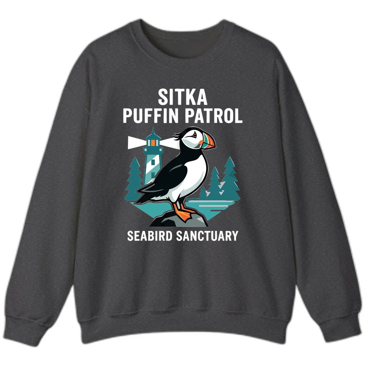 Sitka Puffin Patrol Seabird Sanctuary Sweatshirt in Dark Heather
