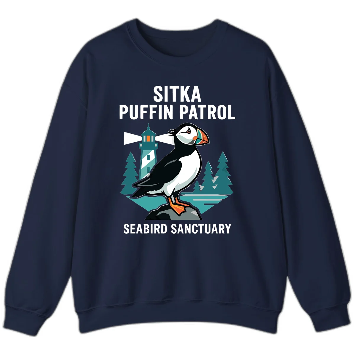 Sitka Puffin Patrol Seabird Sanctuary Sweatshirt in Navy