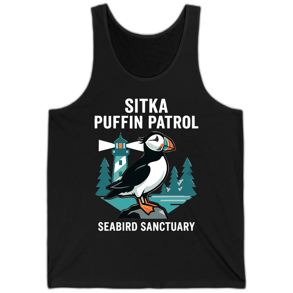 Sitka Puffin Patrol Seabird Sanctuary Tank Top in Black
