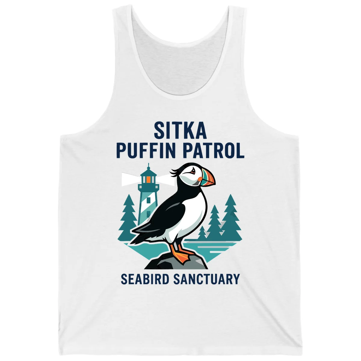 Sitka Puffin Patrol Seabird Sanctuary Tank Top in White