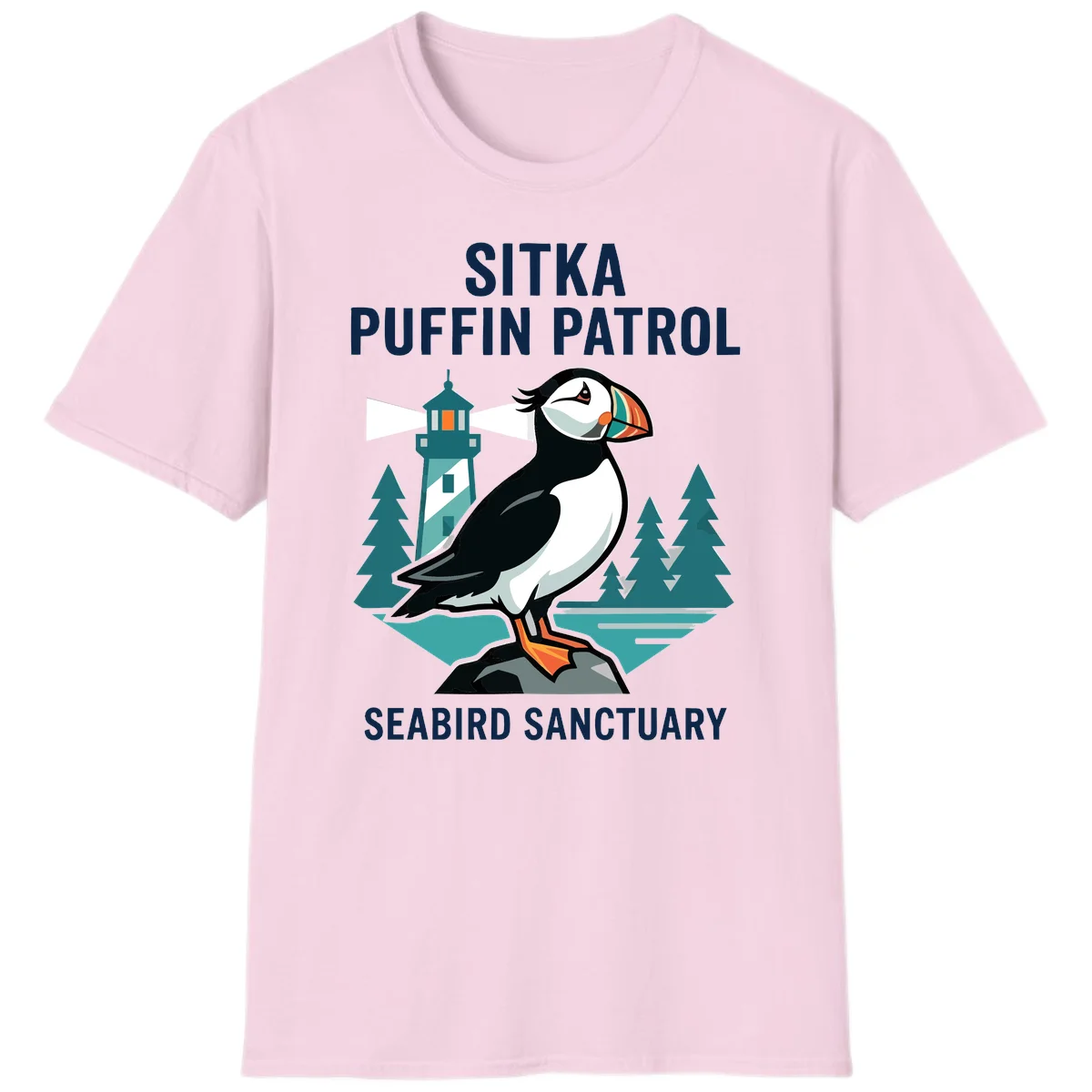 Sitka Puffin Patrol Seabird Sanctuary T-Shirt in Light Pink