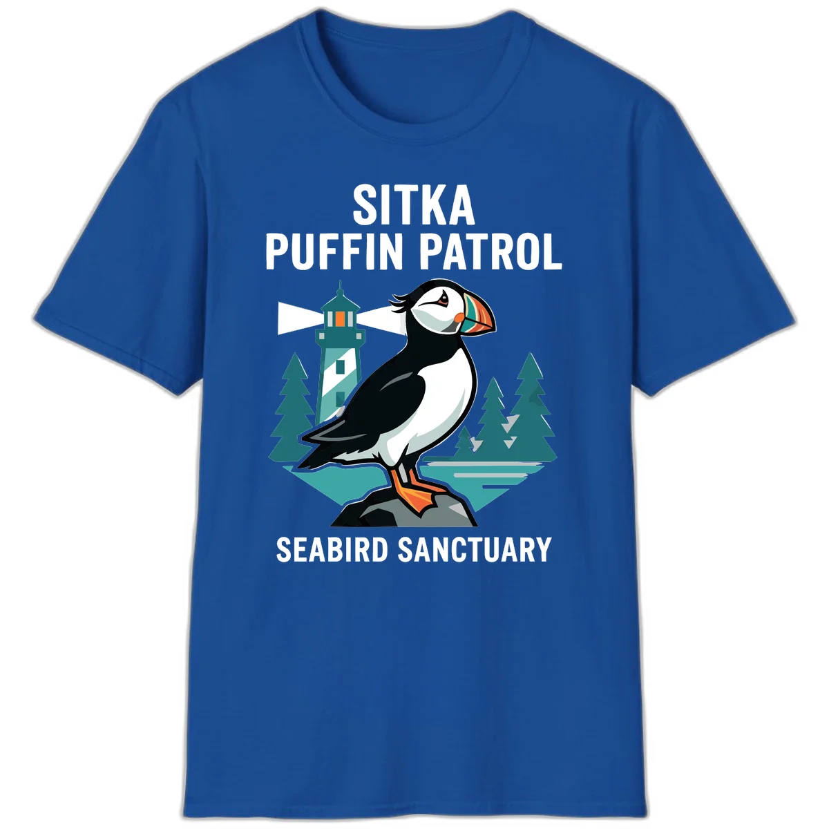 Sitka Puffin Patrol Seabird Sanctuary T-Shirt in Royal