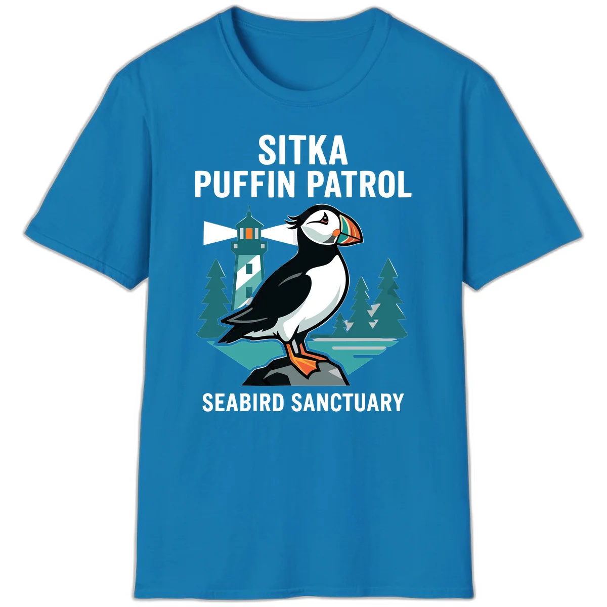 Sitka Puffin Patrol Seabird Sanctuary T-Shirt in Sapphire