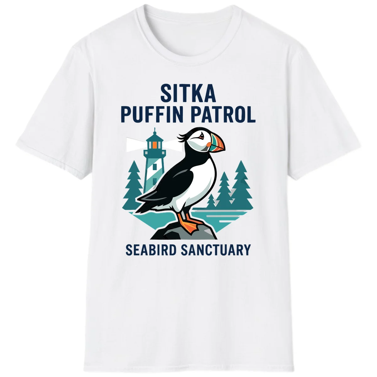 Sitka Puffin Patrol Seabird Sanctuary T-Shirt in White