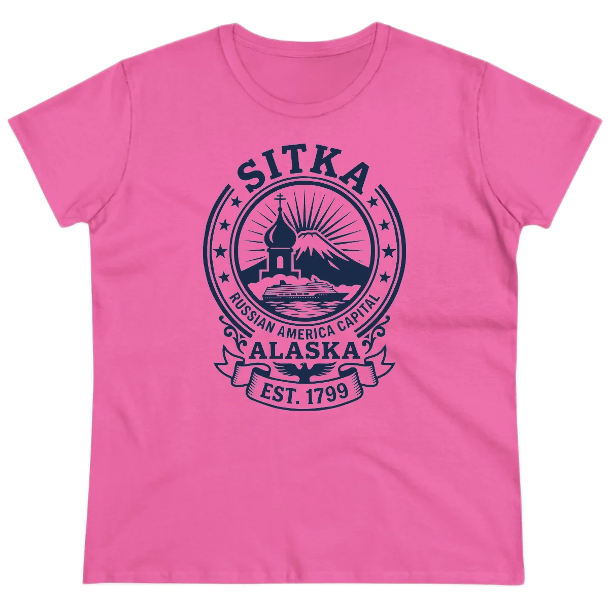 Sitka Russian America Capital Ladies Tee in Azalea
