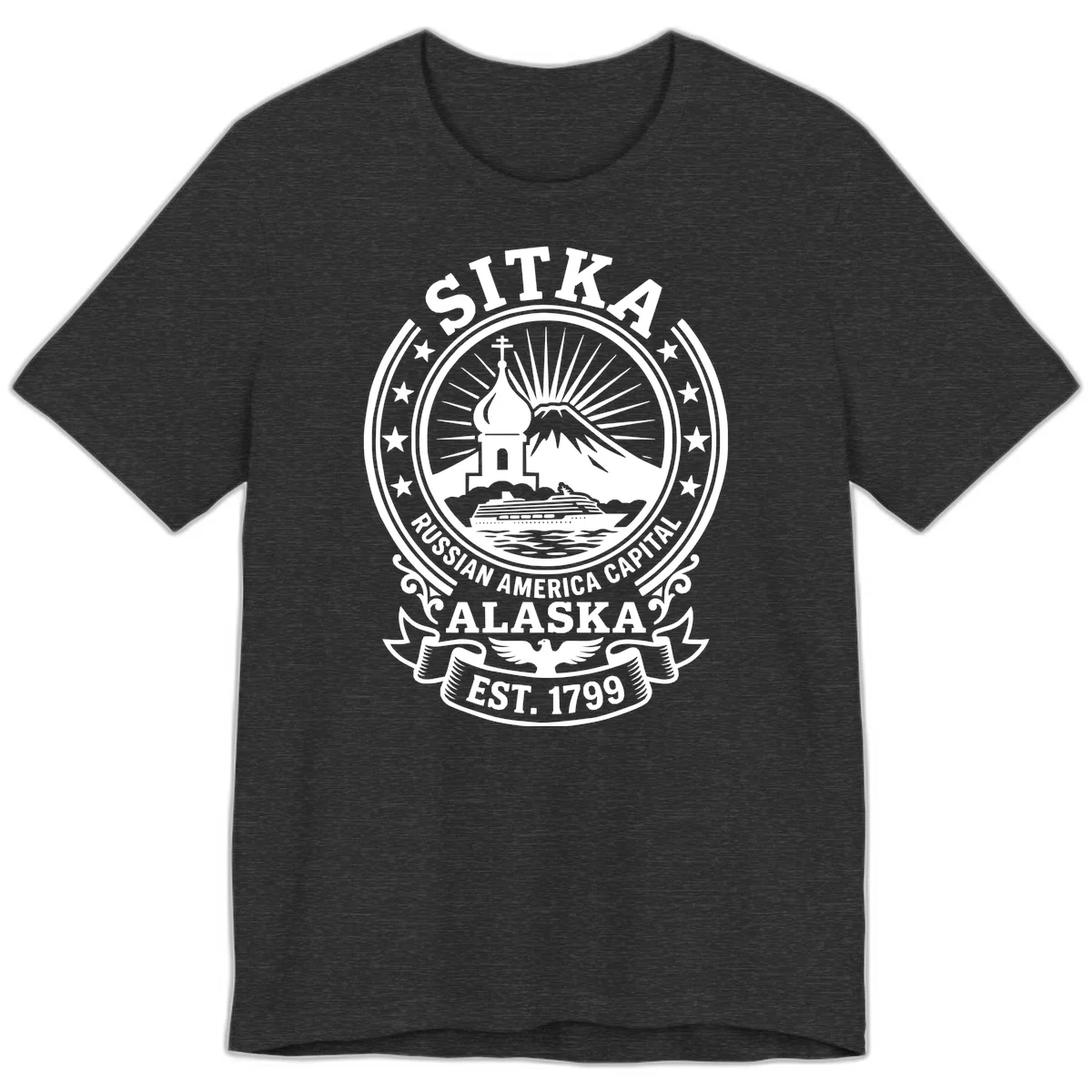 Sitka Russian America Capital Premium T-Shirt in Dark Grey Heather