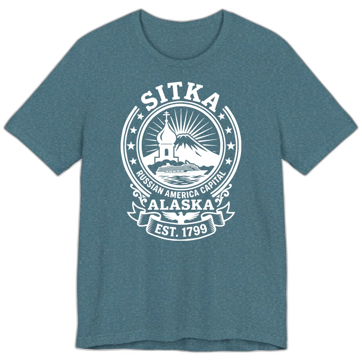 Sitka Russian America Capital Premium T-Shirt in Heather Deep Teal
