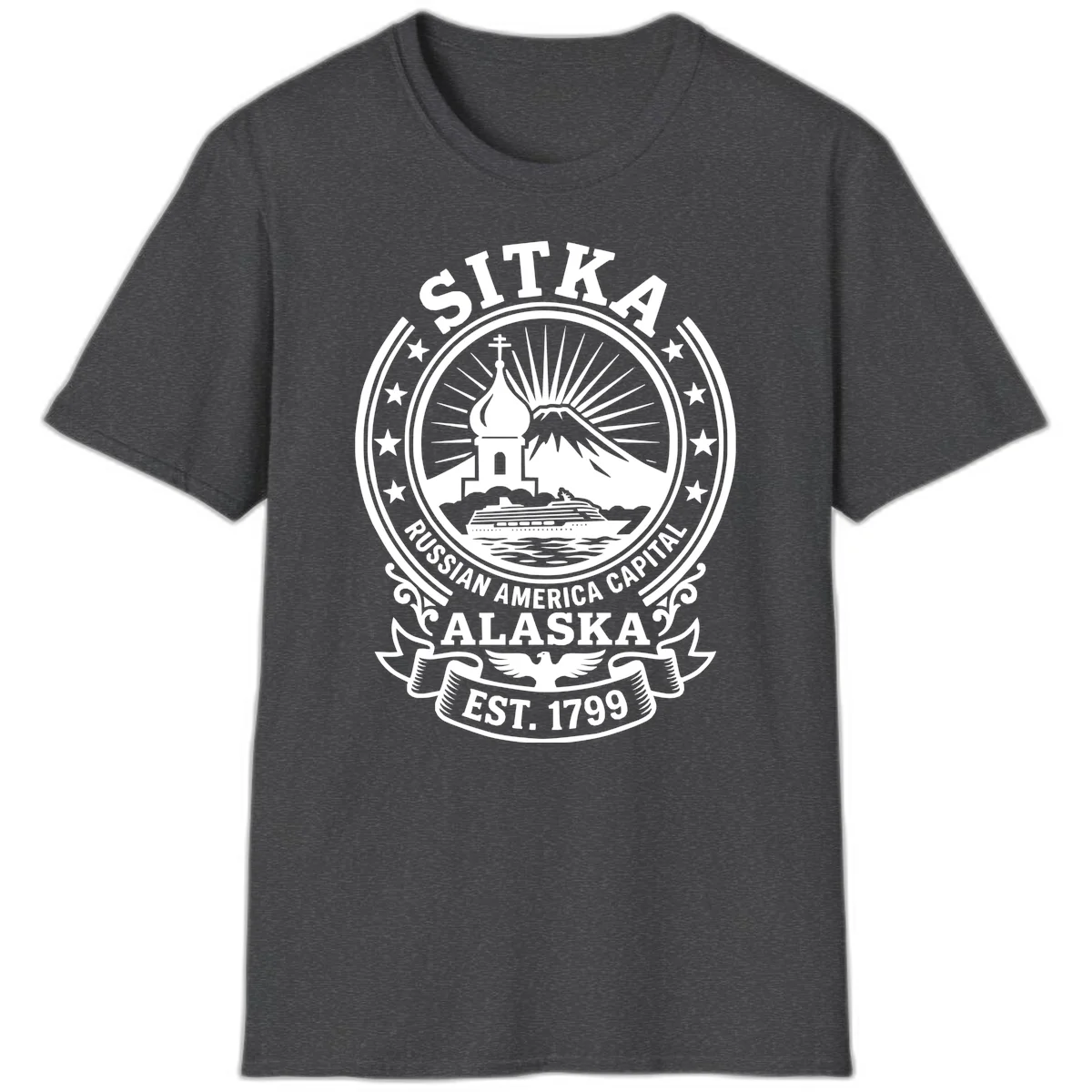 Sitka Russian America Capital Vintage Badge T-Shirt in Dark Heather