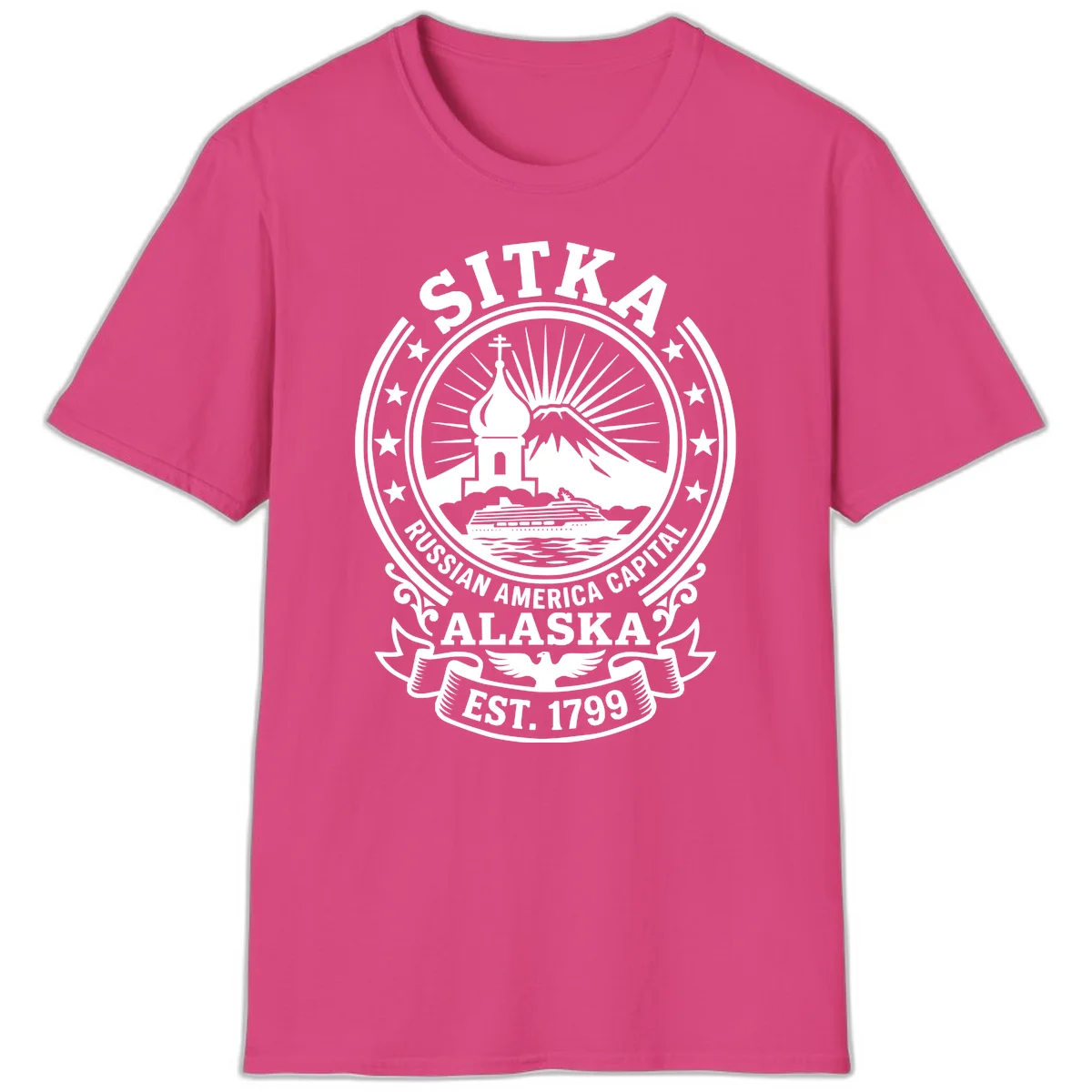 Sitka Russian America Capital Vintage Badge T-Shirt in Heliconia