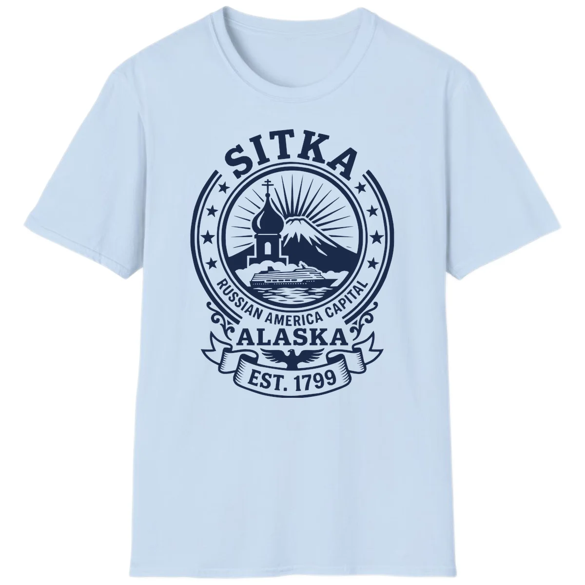Sitka Russian America Capital Vintage Badge T-Shirt in Light Blue