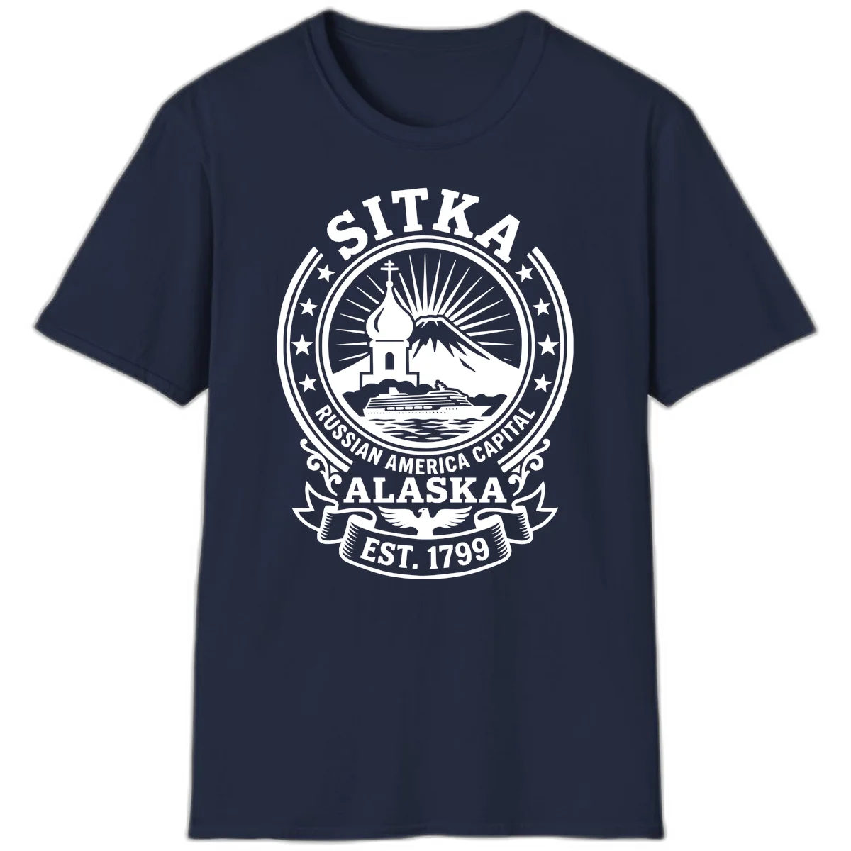Sitka Russian America Capital Vintage Badge T-Shirt in Navy
