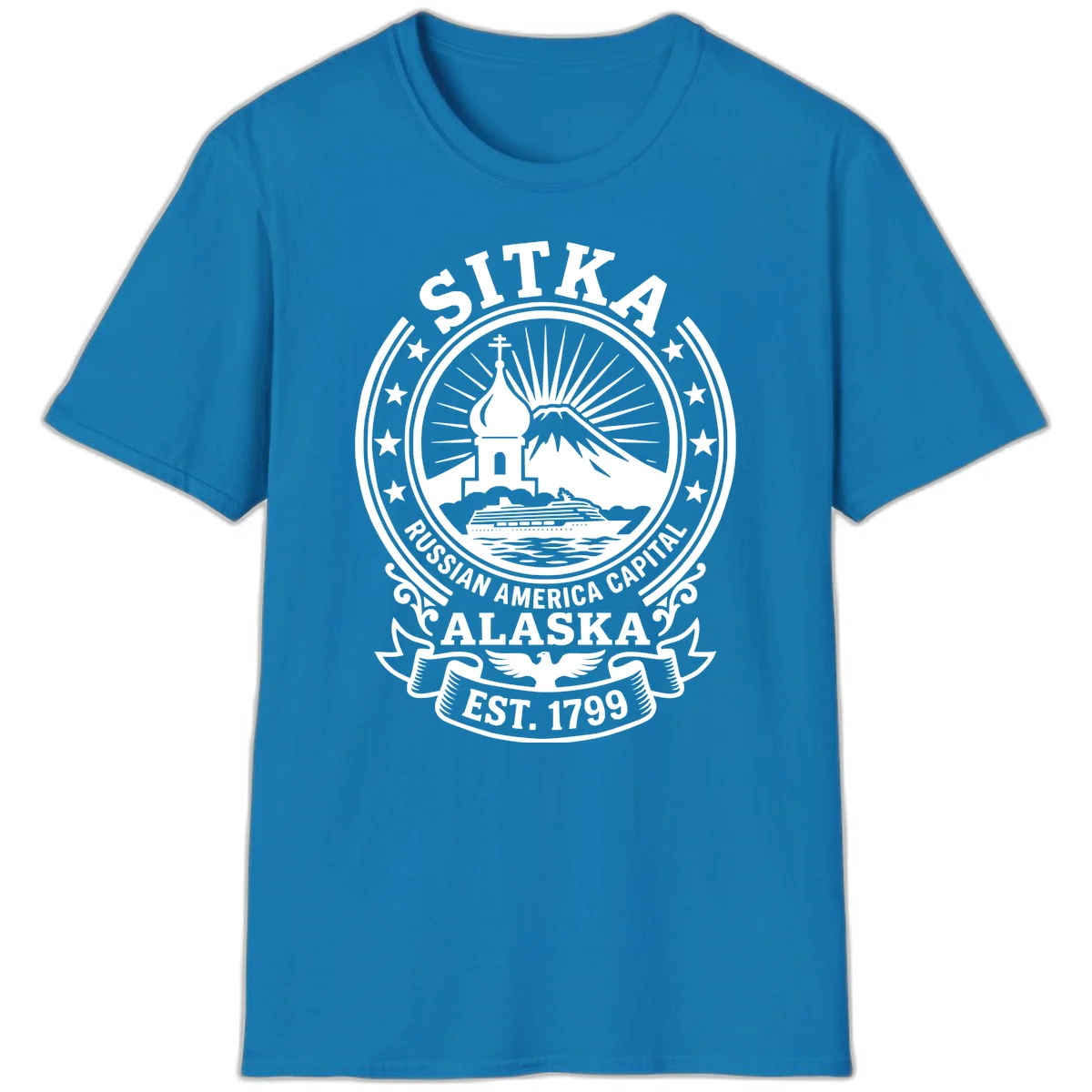 Sitka Russian America Capital Vintage Badge T-Shirt in Sapphire