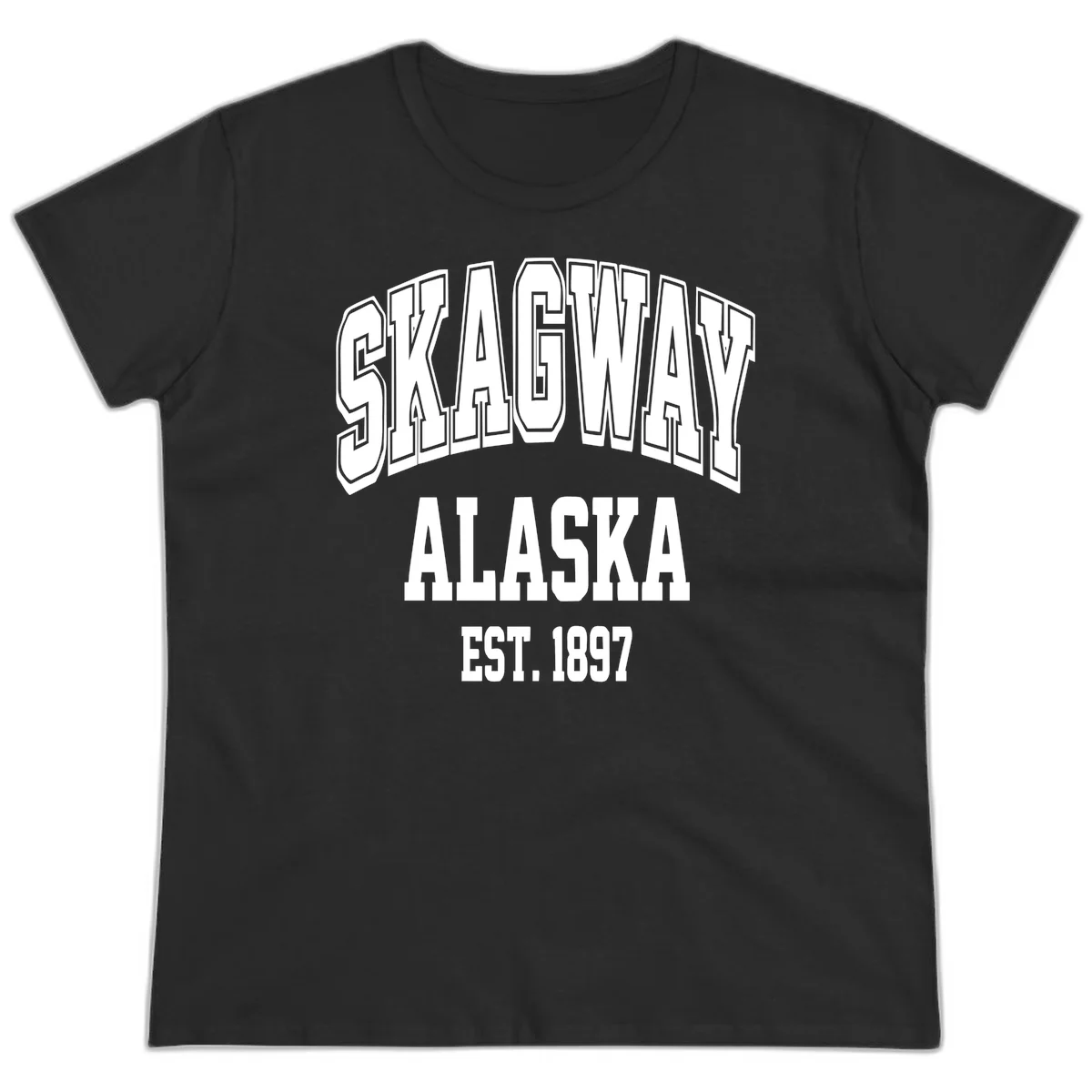 Skagway Alaska Established 1897 Ladies Tee in Black
