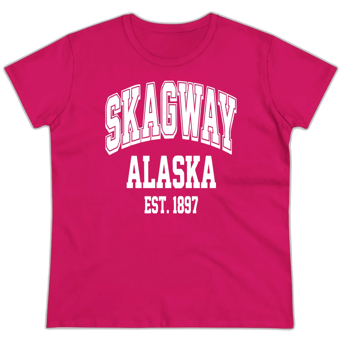 Skagway Alaska Established 1897 Ladies Tee in Heliconia