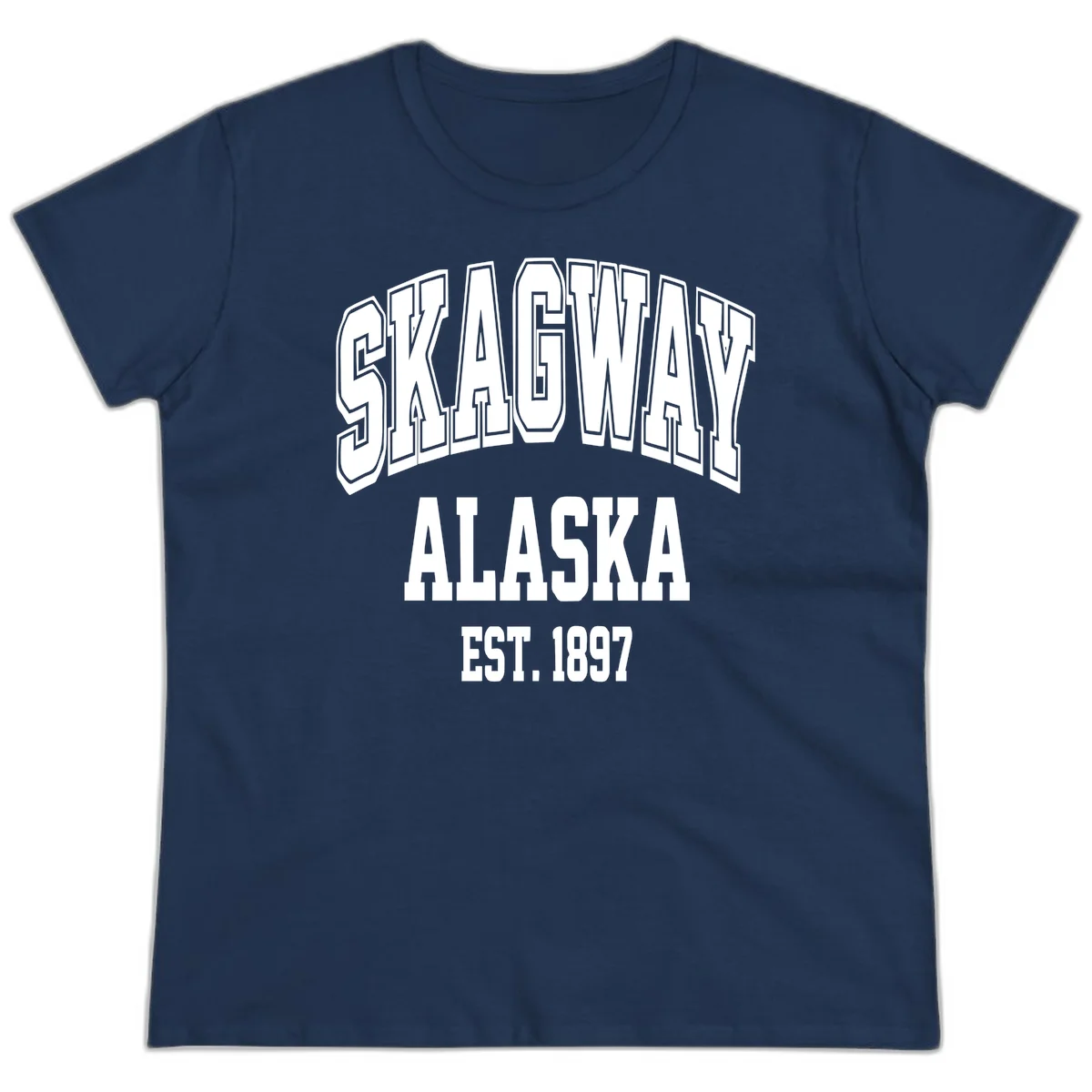 Skagway Alaska Established 1897 Ladies Tee in Navy