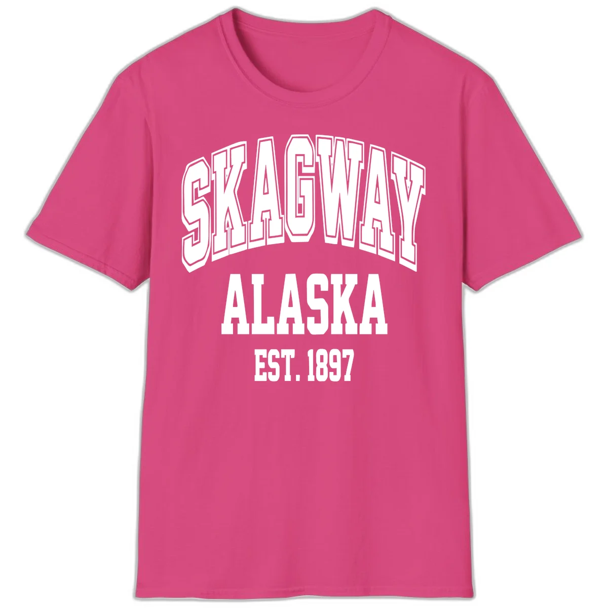 Skagway Alaska Established 1897 T-Shirt in Heliconia