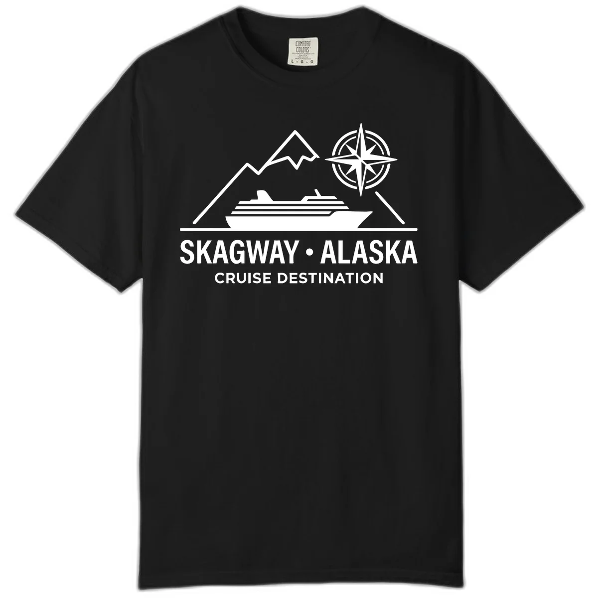 Skagway Alaska Mountain Cruise Compass Journey Comfort Color Tee in Black