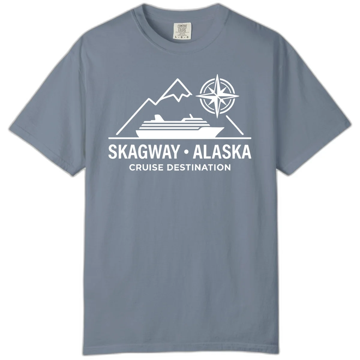 Skagway Alaska Mountain Cruise Compass Journey Comfort Color Tee in Blue Jean