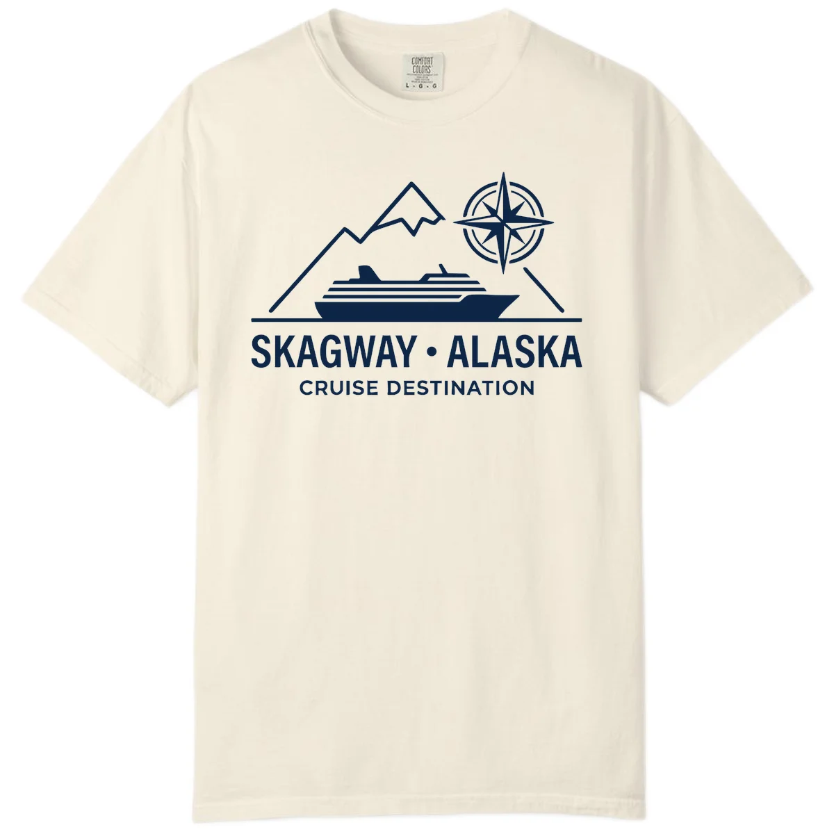 Skagway Alaska Mountain Cruise Compass Journey Comfort Color Tee in Ivory