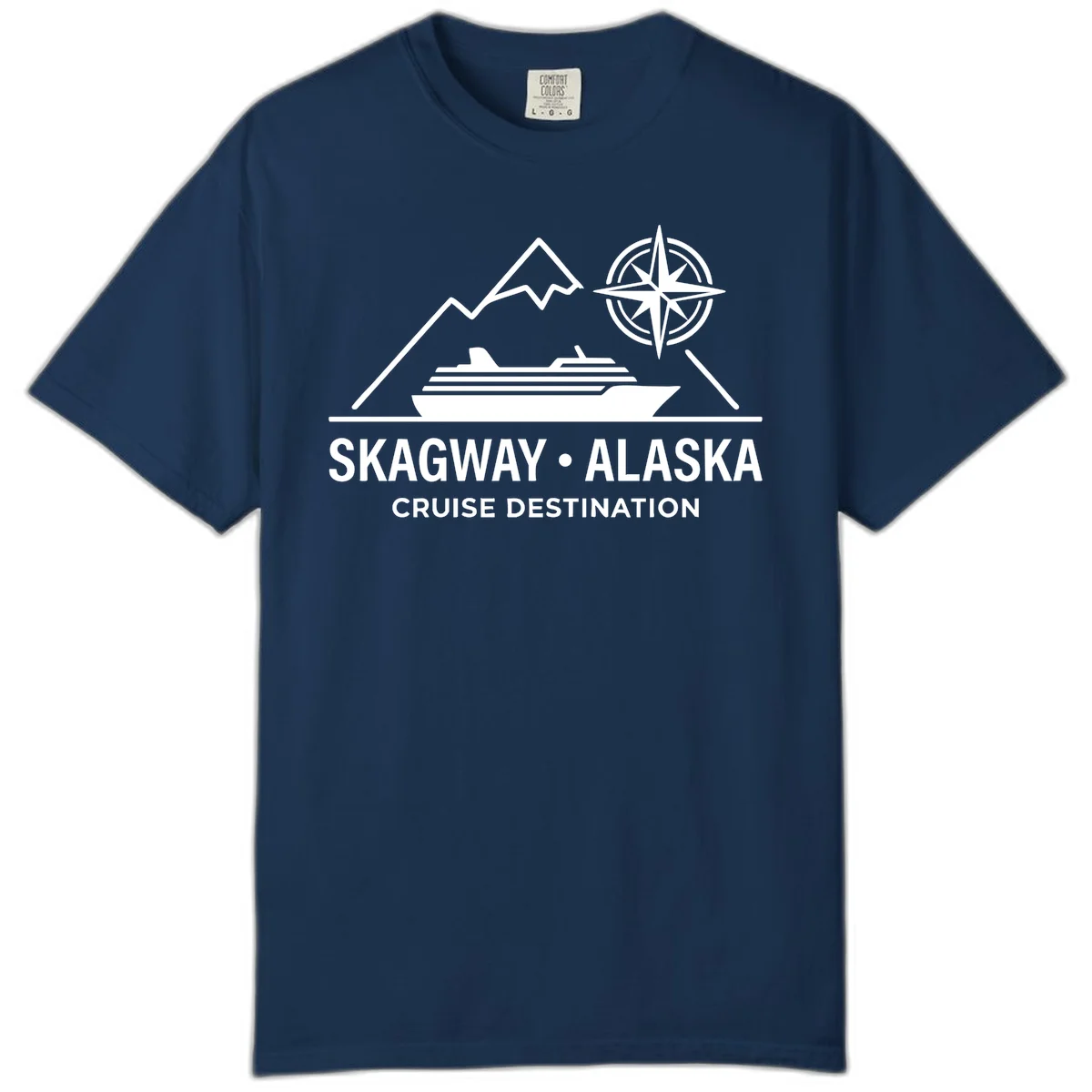 Skagway Alaska Mountain Cruise Compass Journey Comfort Color Tee in Navy