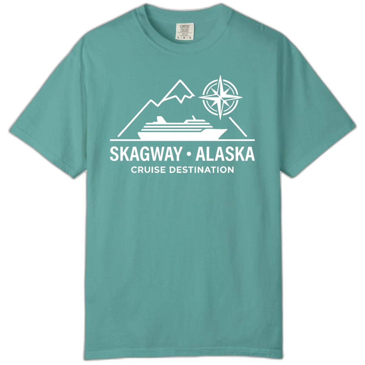 Skagway Alaska Mountain Cruise Compass Journey Comfort Color Tee in Seafoam
