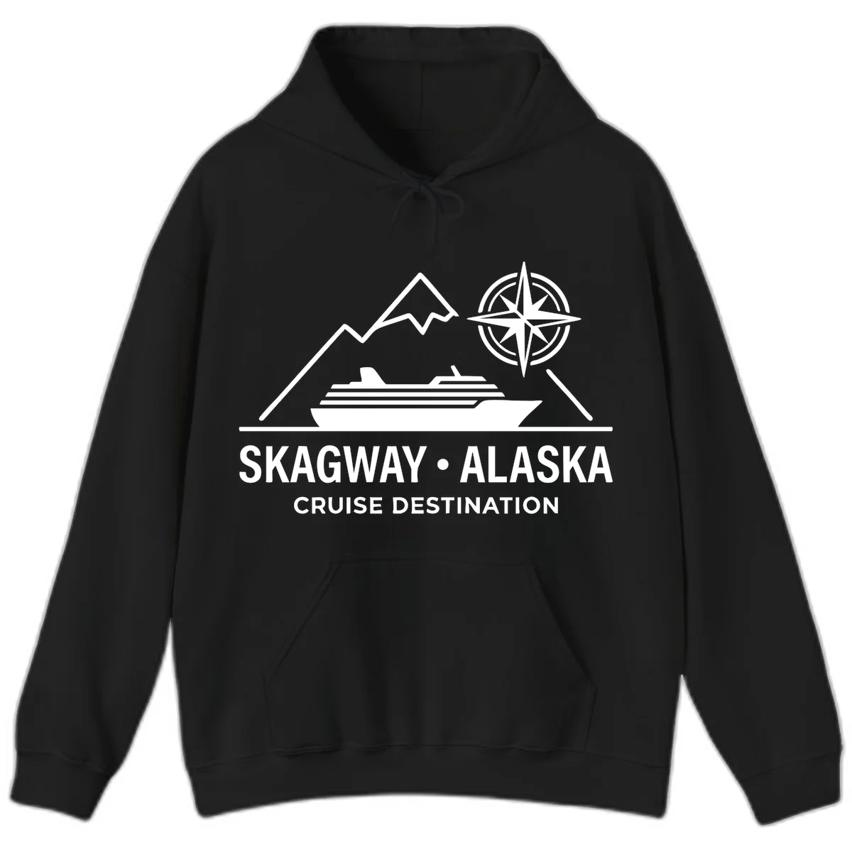 Skagway Alaska Mountain Cruise Compass Journey Hoodie in Black