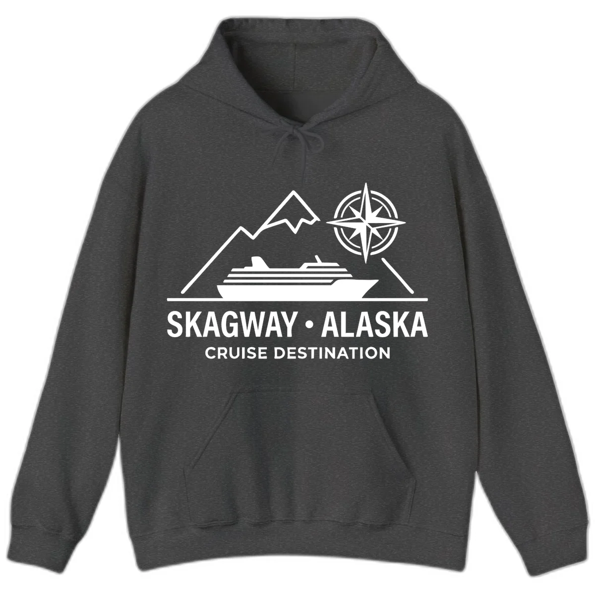 Skagway Alaska Mountain Cruise Compass Journey Hoodie in Dark Heather