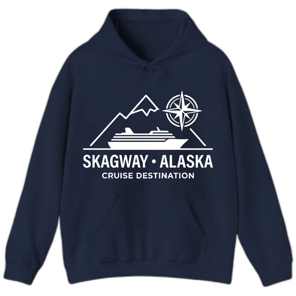 Skagway Alaska Mountain Cruise Compass Journey Hoodie in Navy