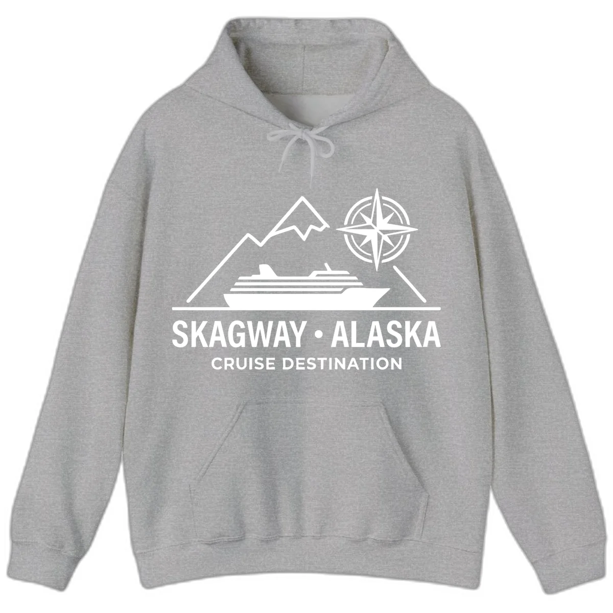 Skagway Alaska Mountain Cruise Compass Journey Hoodie in Sport Grey
