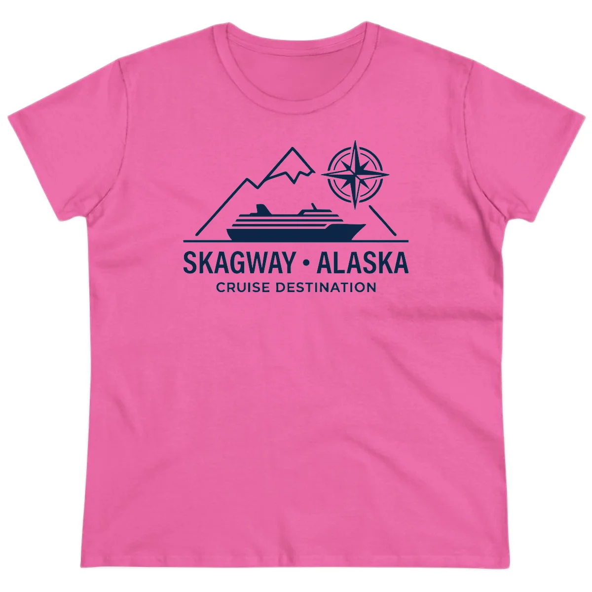 Skagway Alaska Mountain Cruise Compass Journey Ladies Tee in Azalea