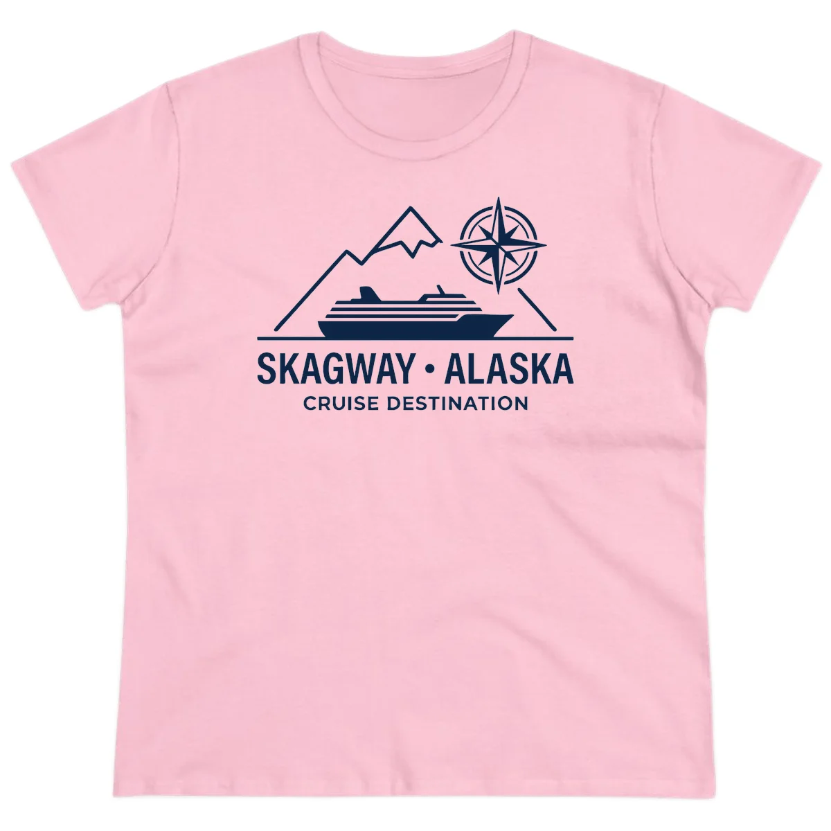 Skagway Alaska Mountain Cruise Compass Journey Ladies Tee in Light Pink