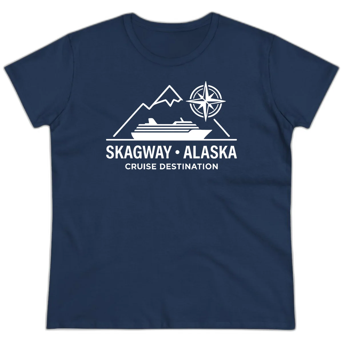 Skagway Alaska Mountain Cruise Compass Journey Ladies Tee in Navy