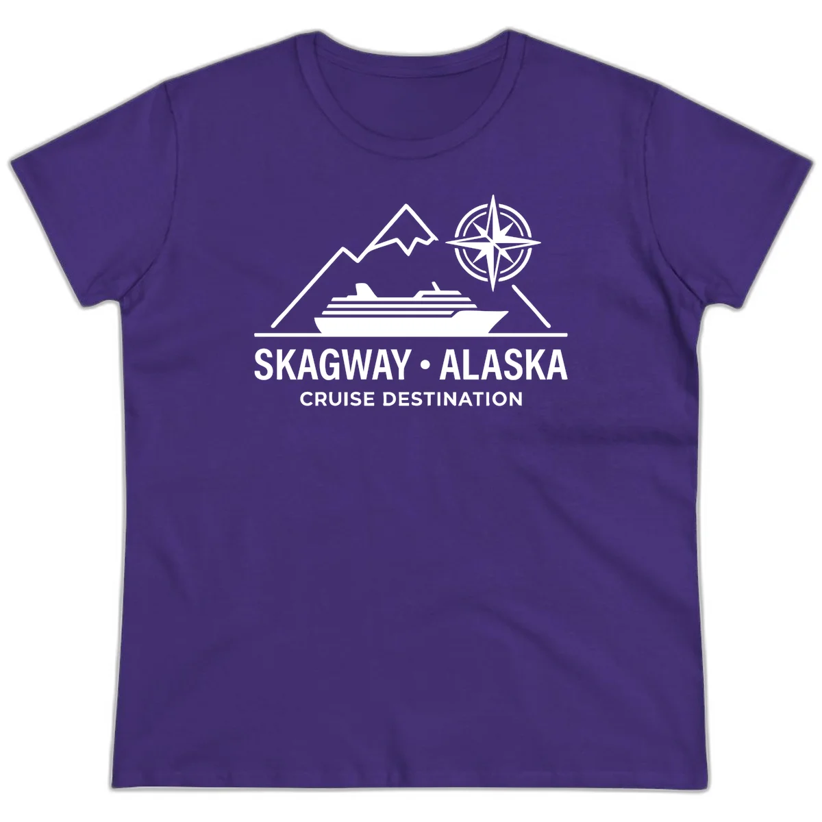 Skagway Alaska Mountain Cruise Compass Journey Ladies Tee in Purple