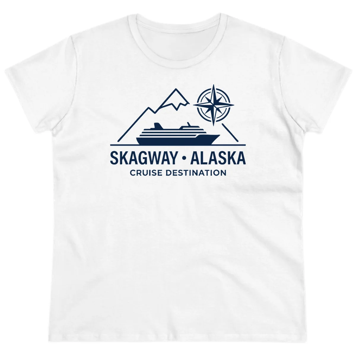 Skagway Alaska Mountain Cruise Compass Journey Ladies Tee in White