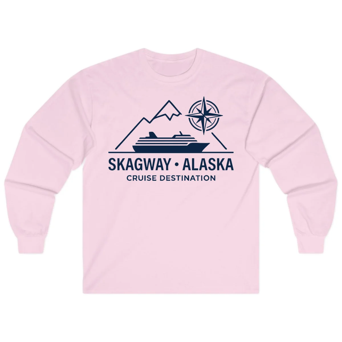 Skagway Alaska Mountain Cruise Compass Journey Long Sleeve Tee in Light Pink