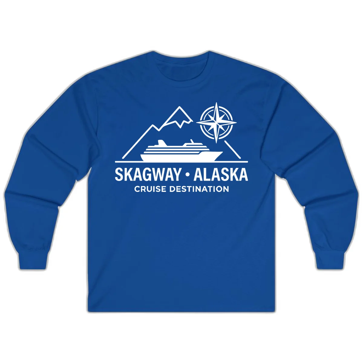 Skagway Alaska Mountain Cruise Compass Journey Long Sleeve Tee in Royal
