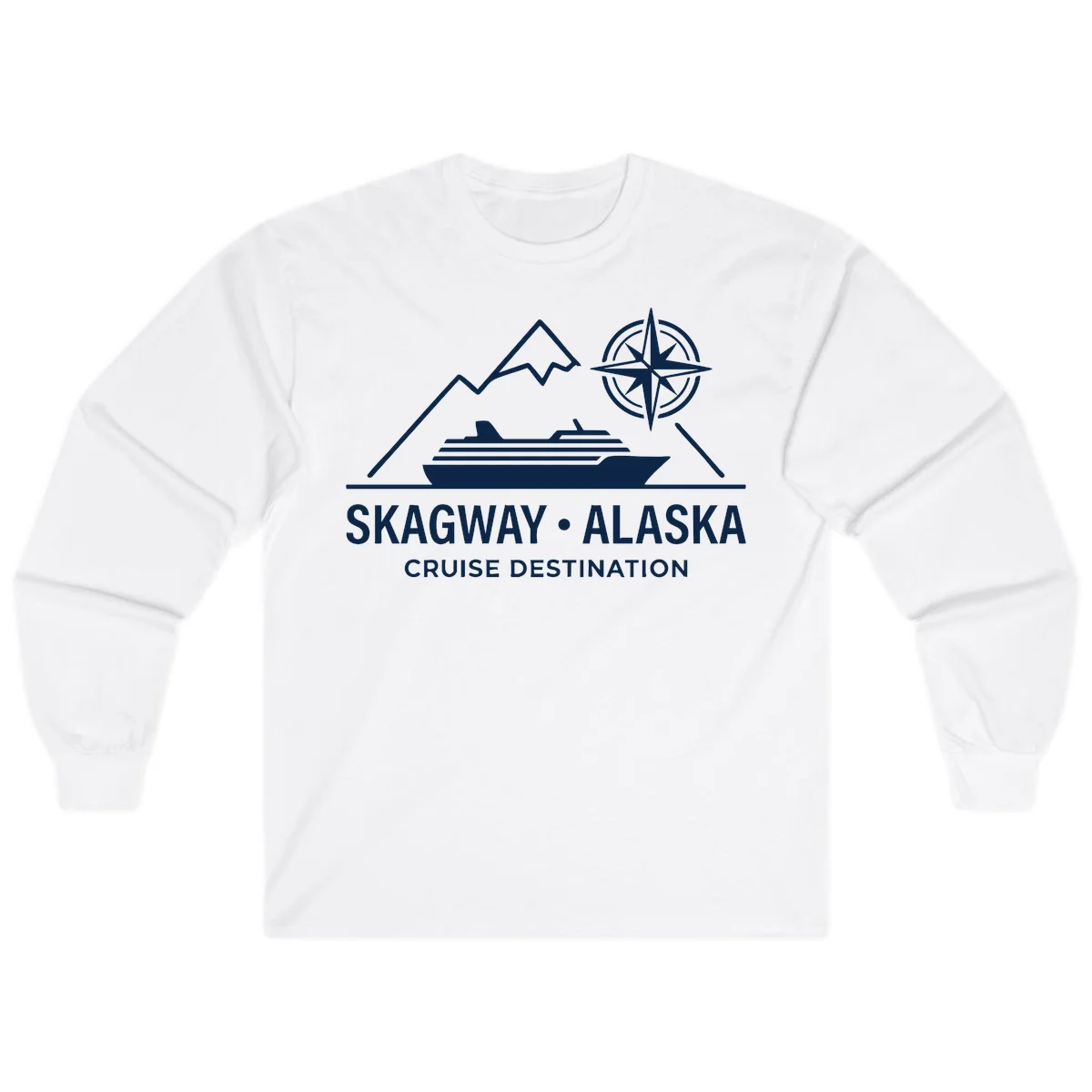 Skagway Alaska Mountain Cruise Compass Journey Long Sleeve Tee in White