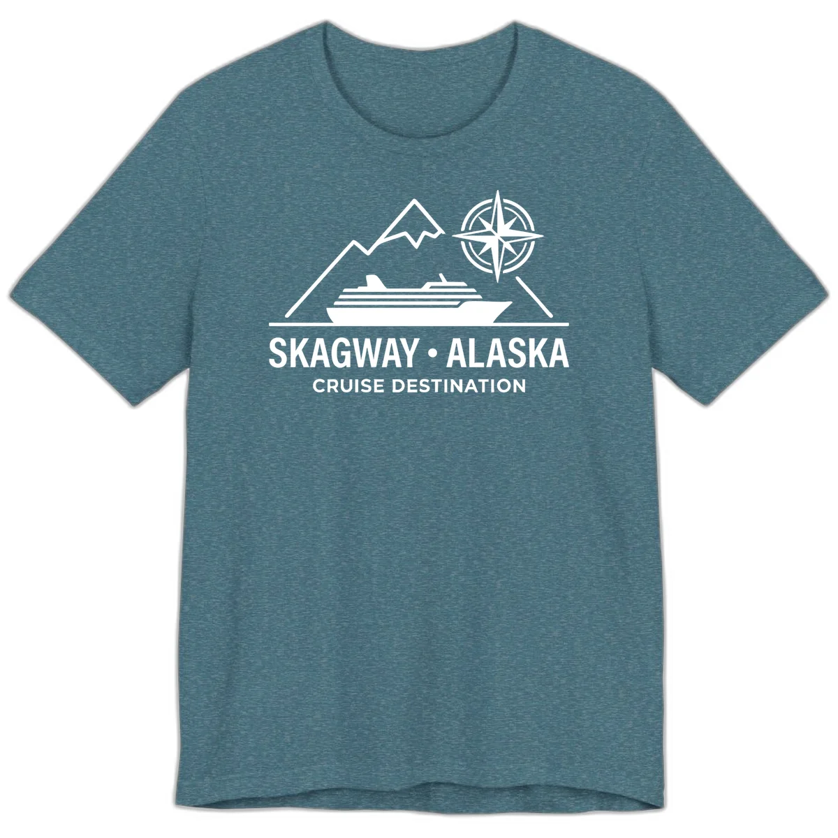 Skagway Alaska Mountain Cruise Compass Journey Premium T-Shirt in Heather Deep Teal