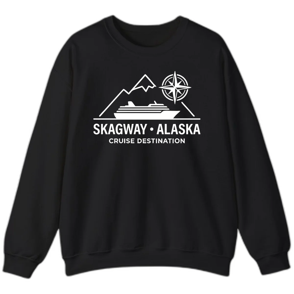Skagway Alaska Mountain Cruise Compass Journey Sweatshirt in Black