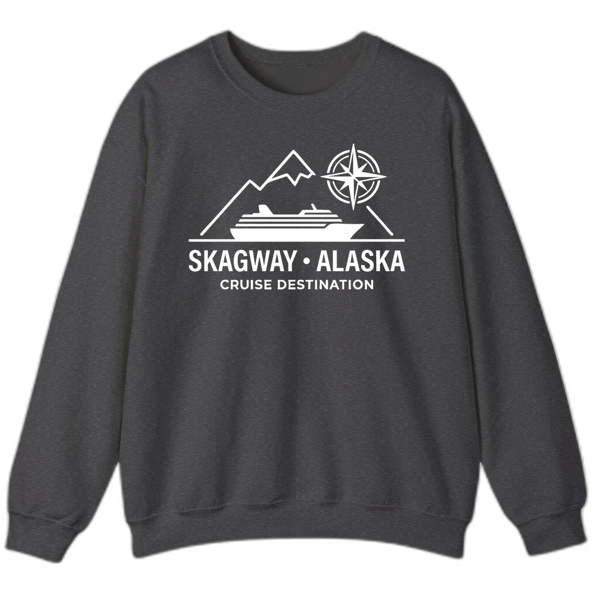 Skagway Alaska Mountain Cruise Compass Journey Sweatshirt in Dark Heather