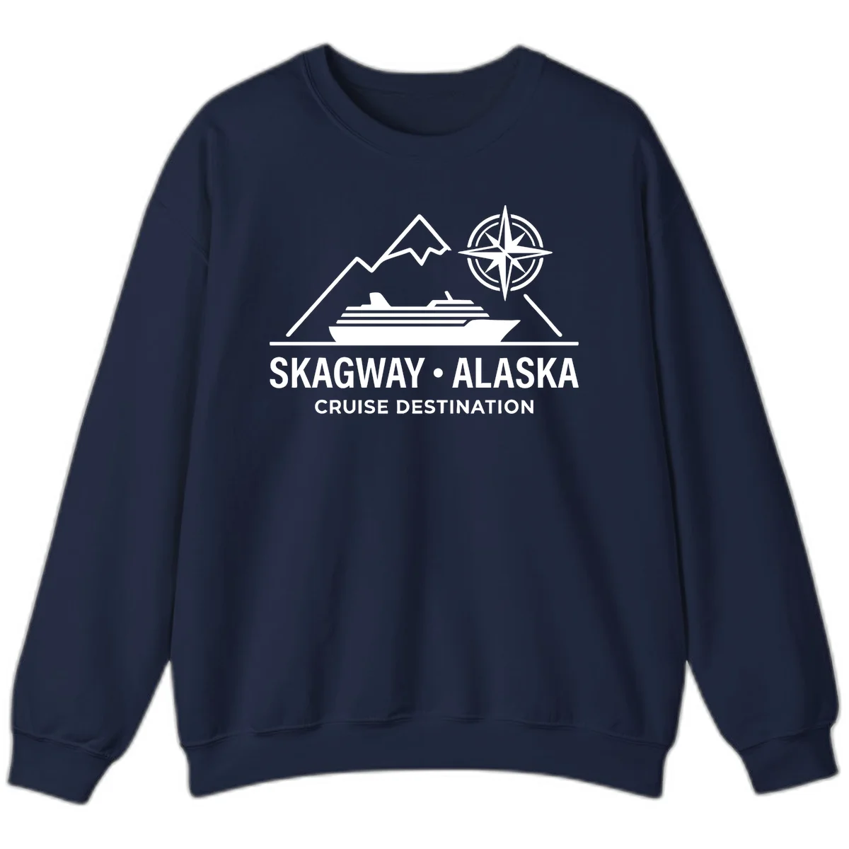 Skagway Alaska Mountain Cruise Compass Journey Sweatshirt in Navy