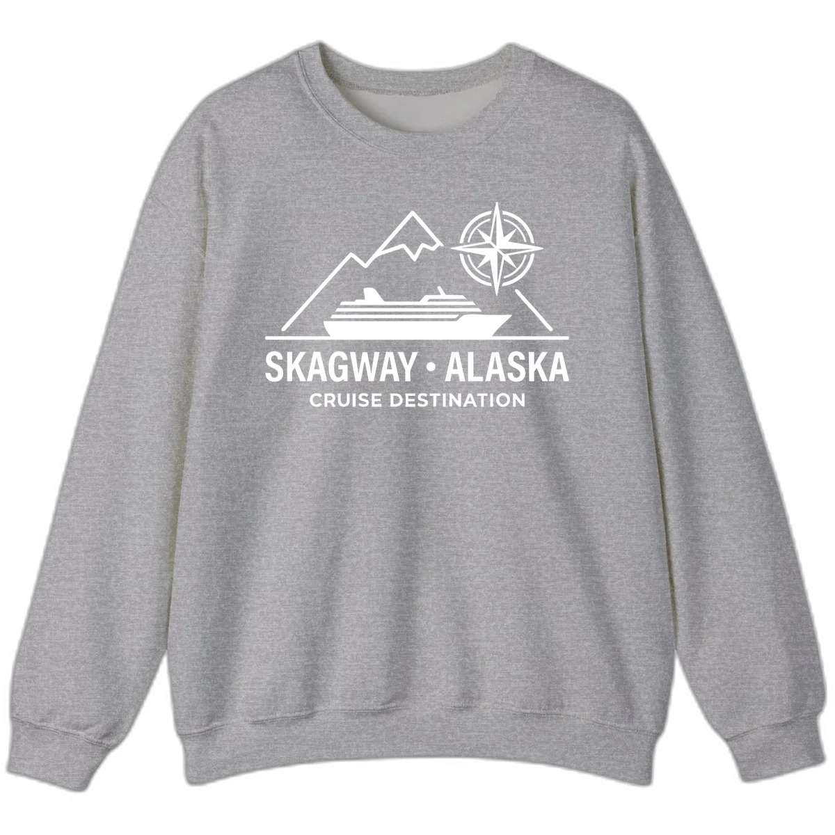 Skagway Alaska Mountain Cruise Compass Journey Sweatshirt in Sport Grey