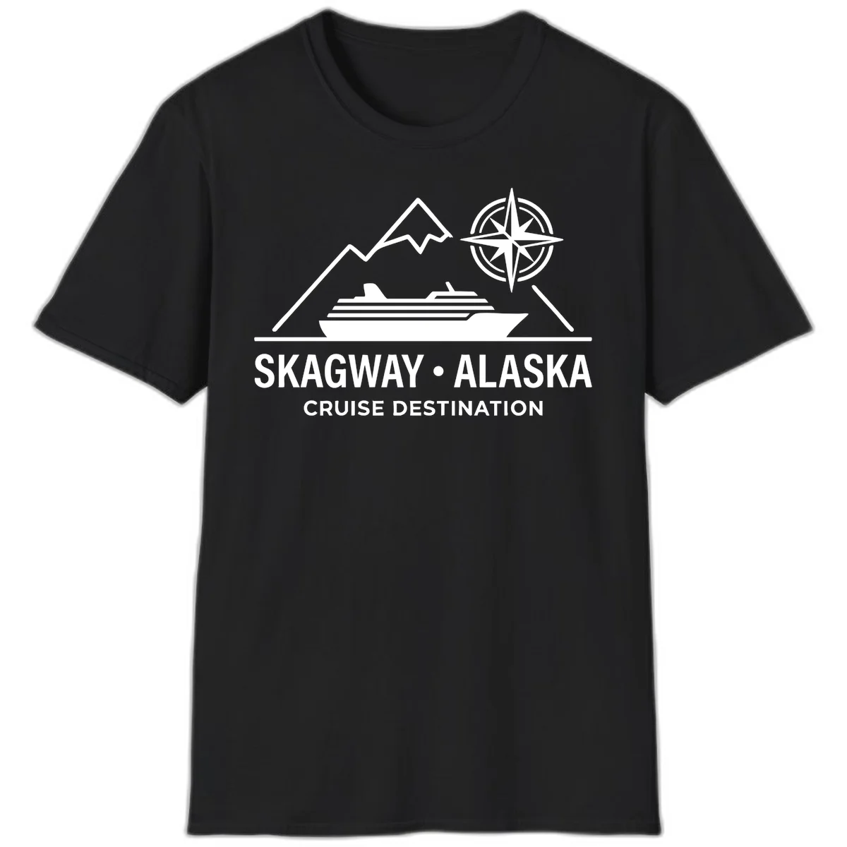 Skagway Alaska Mountain Cruise Compass Journey T-Shirt in Black
