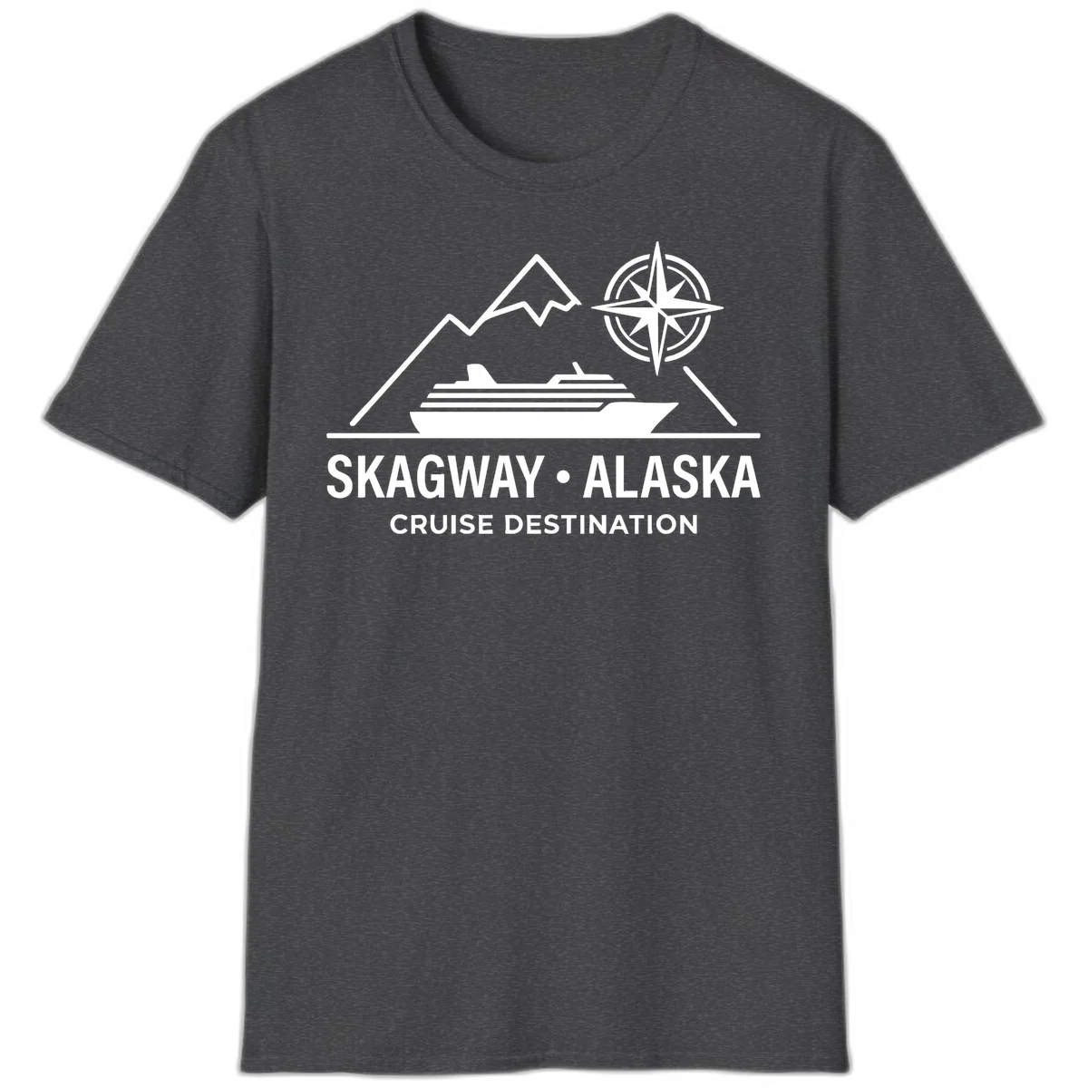 Skagway Alaska Mountain Cruise Compass Journey T-Shirt in Dark Heather