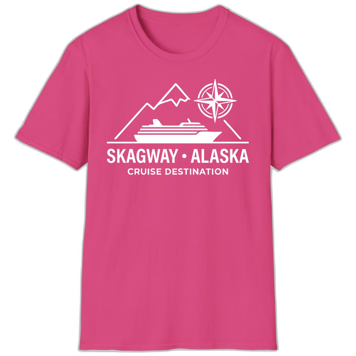 Skagway Alaska Mountain Cruise Compass Journey T-Shirt in Heliconia