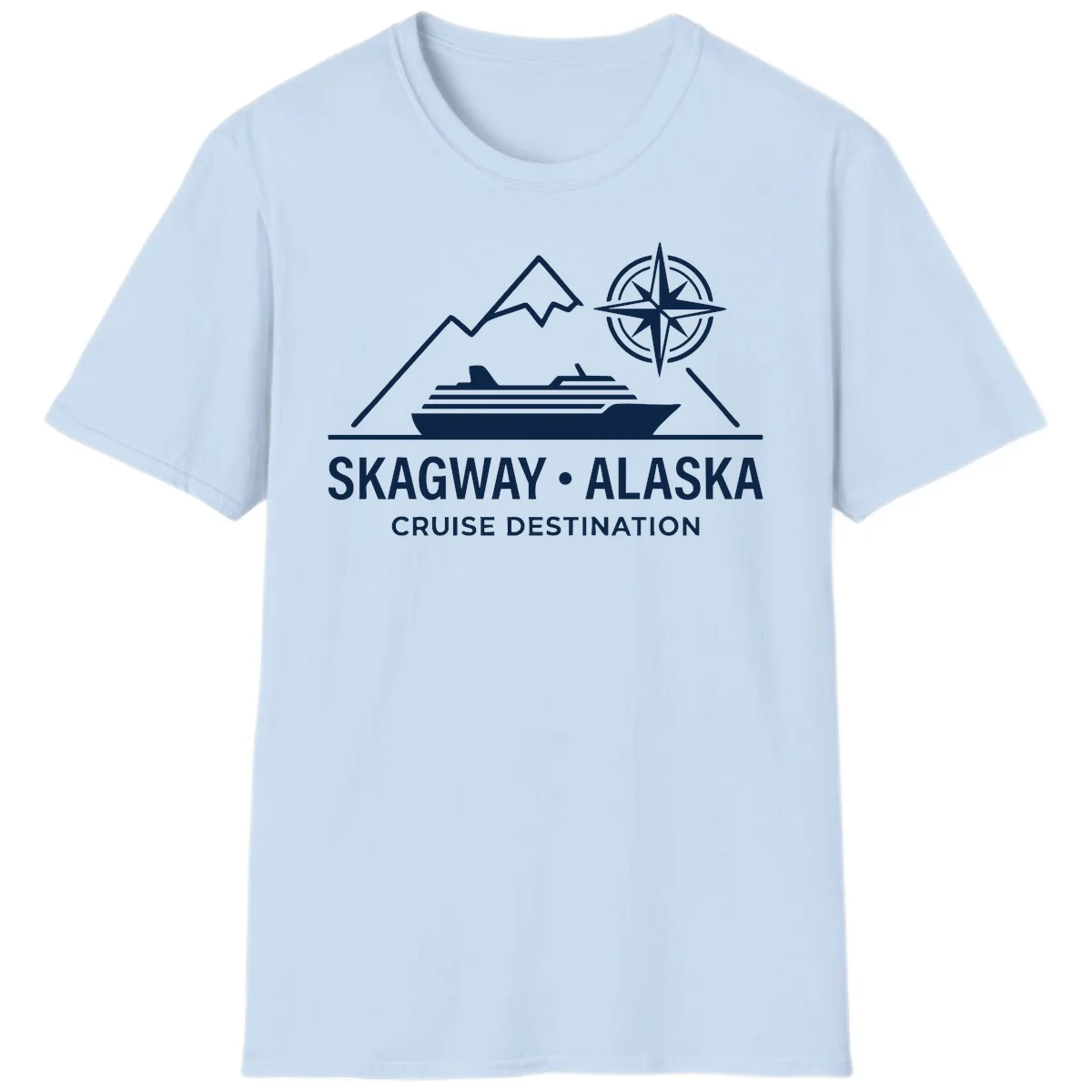 Skagway Alaska Mountain Cruise Compass Journey T-Shirt in Light Blue